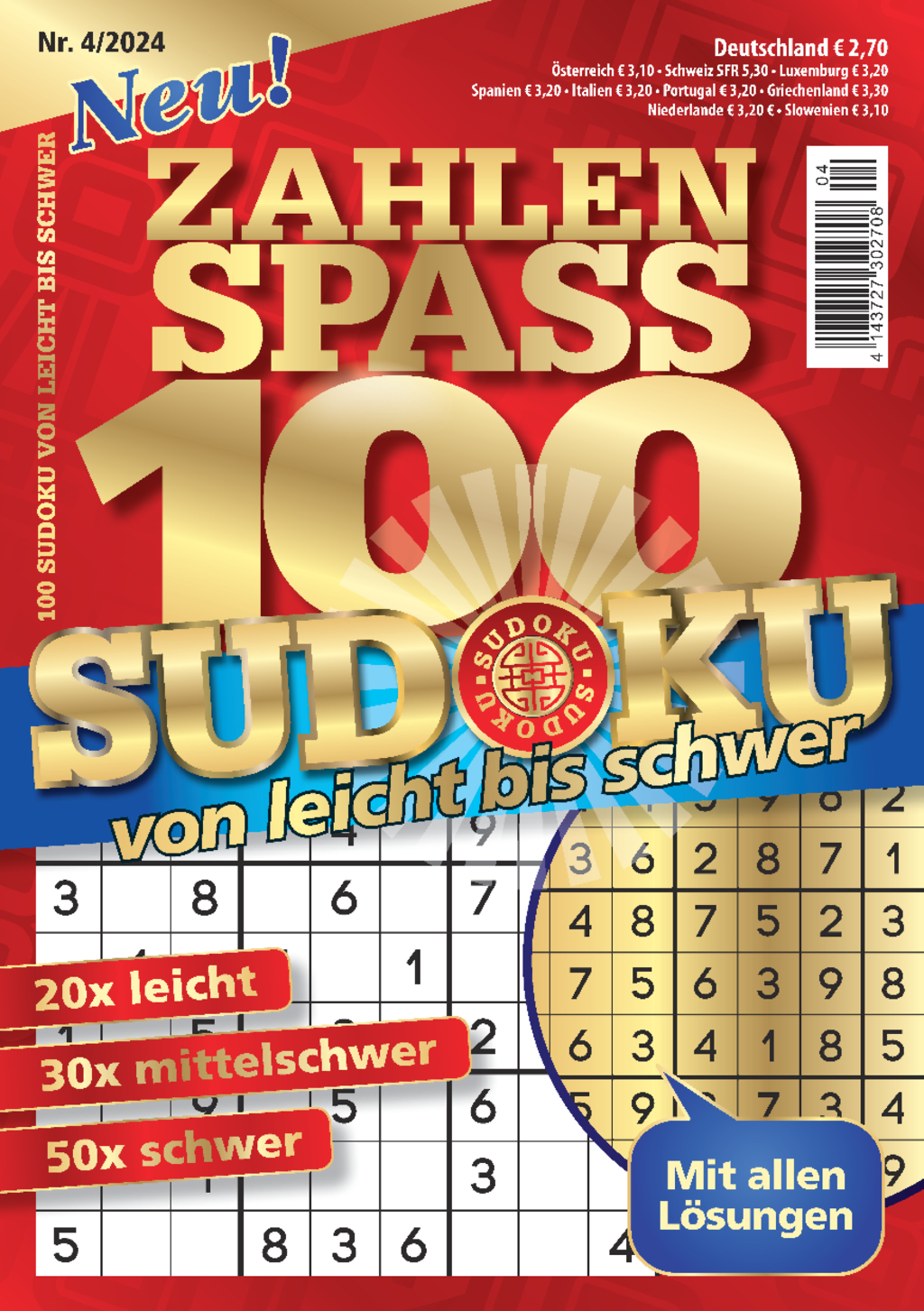 100 Sudoku von leicht bis schwer - 4/2024 Magazin Produktbild: 100 Sudoku von leicht bis schwer - 4/2024