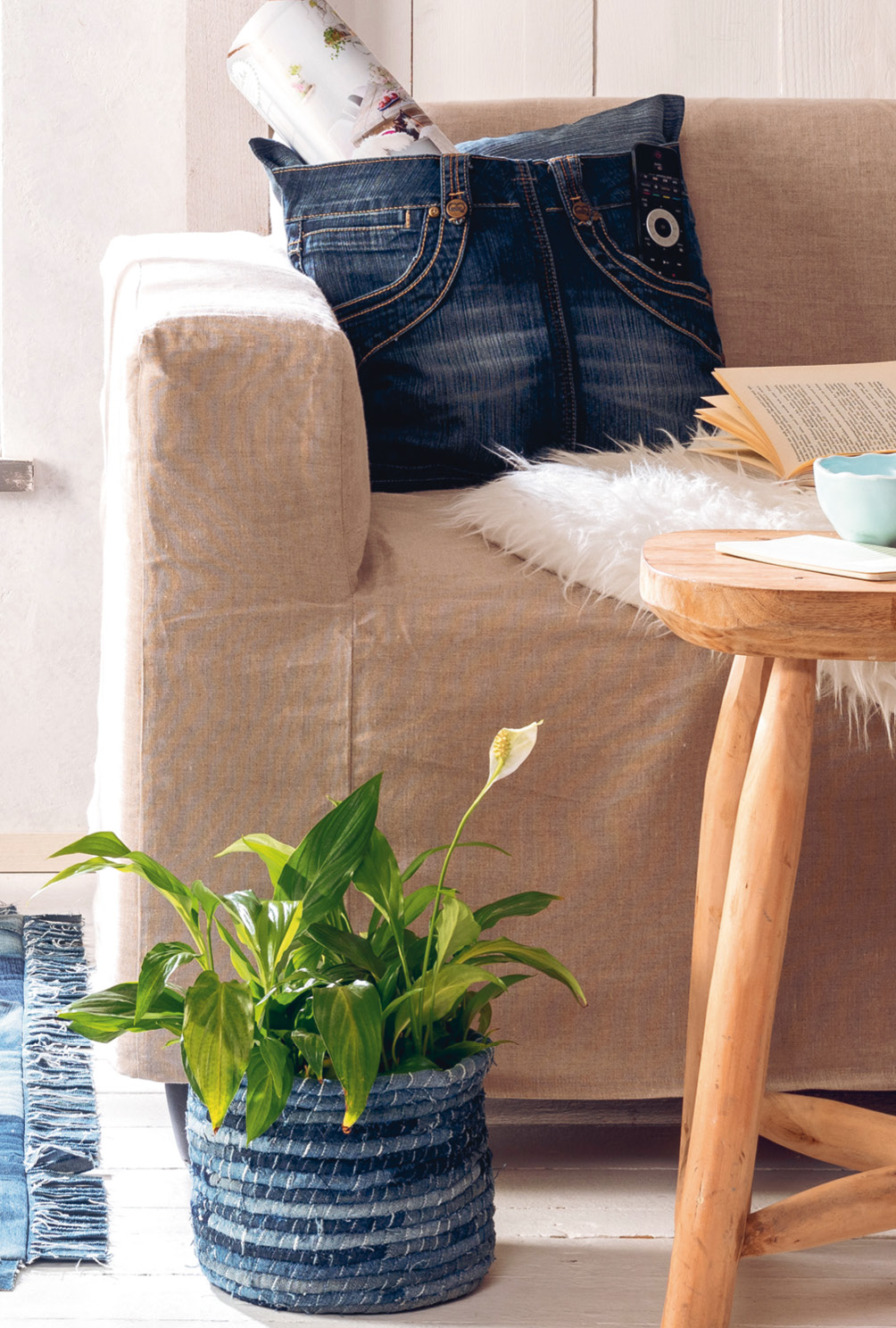 Modellansicht Bild 3: Set aus Teppich und Übertopfen aus recyceltem Jeansstoff