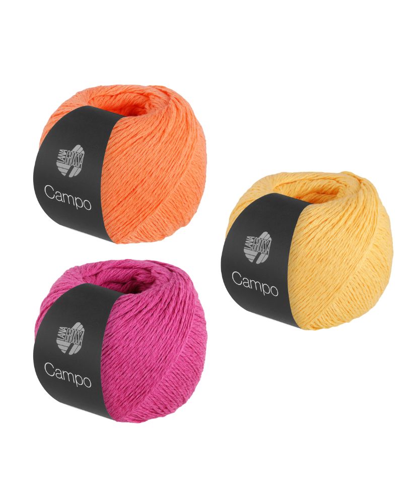 Handarbeitsgarn in Orange, Gelb, Pink; ideal für DIY-Projekte. Lebendige Farben, perfekt für kreative Designs.