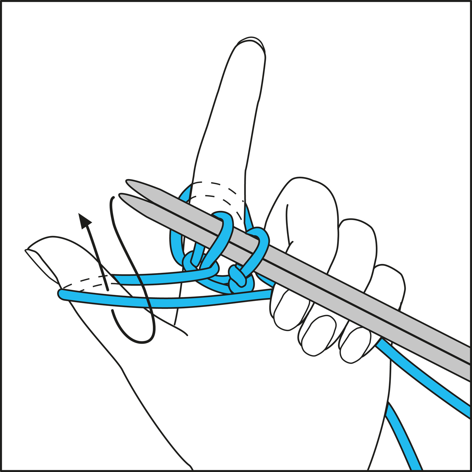 Illustration von blauen Garnfäden in einer Stricktechnik; DIY, Handarbeit, modisch.