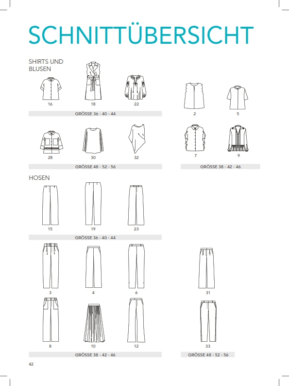 Elegante Blusen & Hosen in klaren Schnitten. DIY-Style, zeitloses Design, vielseitig tragbar.