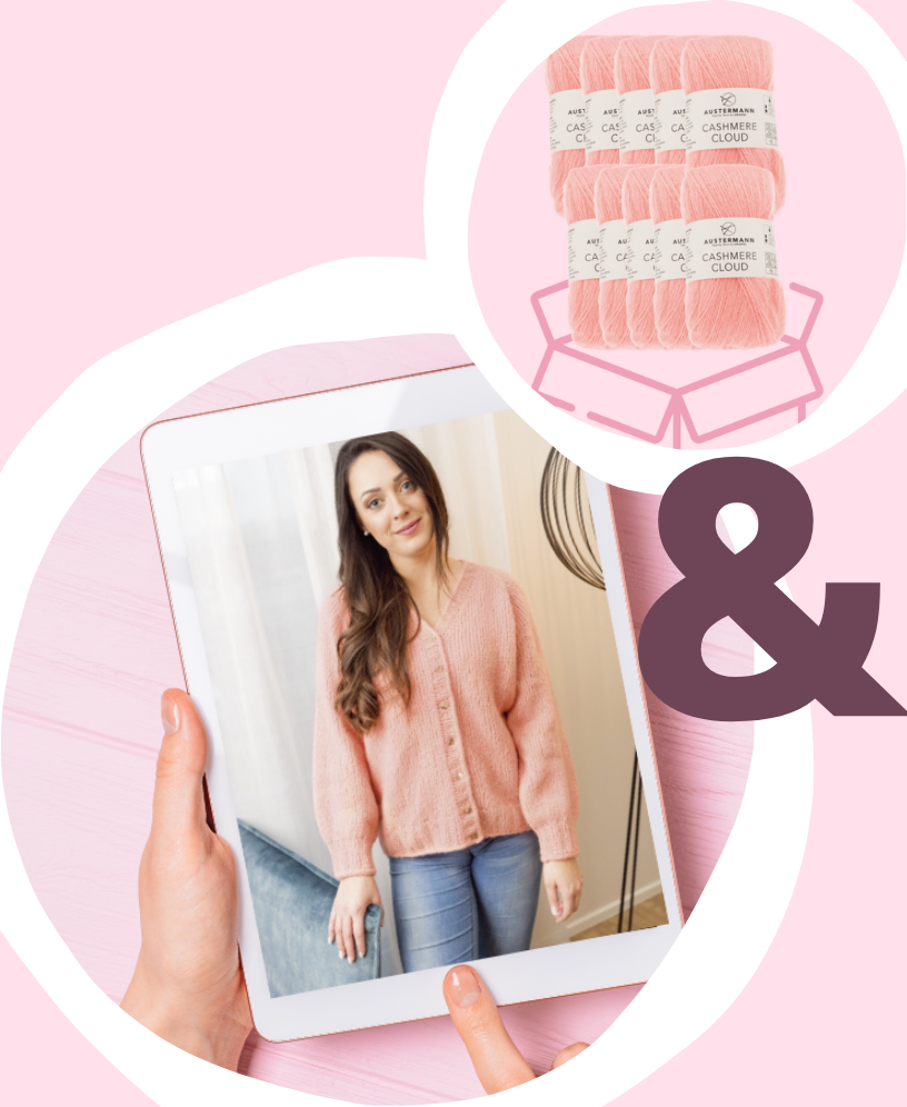 Strickset Amaya - Von oben nach unten gestrickter Cardigan in Melone Rosa Strickjacke, handgemacht, locker gestrickt, modisch, weicher Schnitt, DIY, pastellfarben.