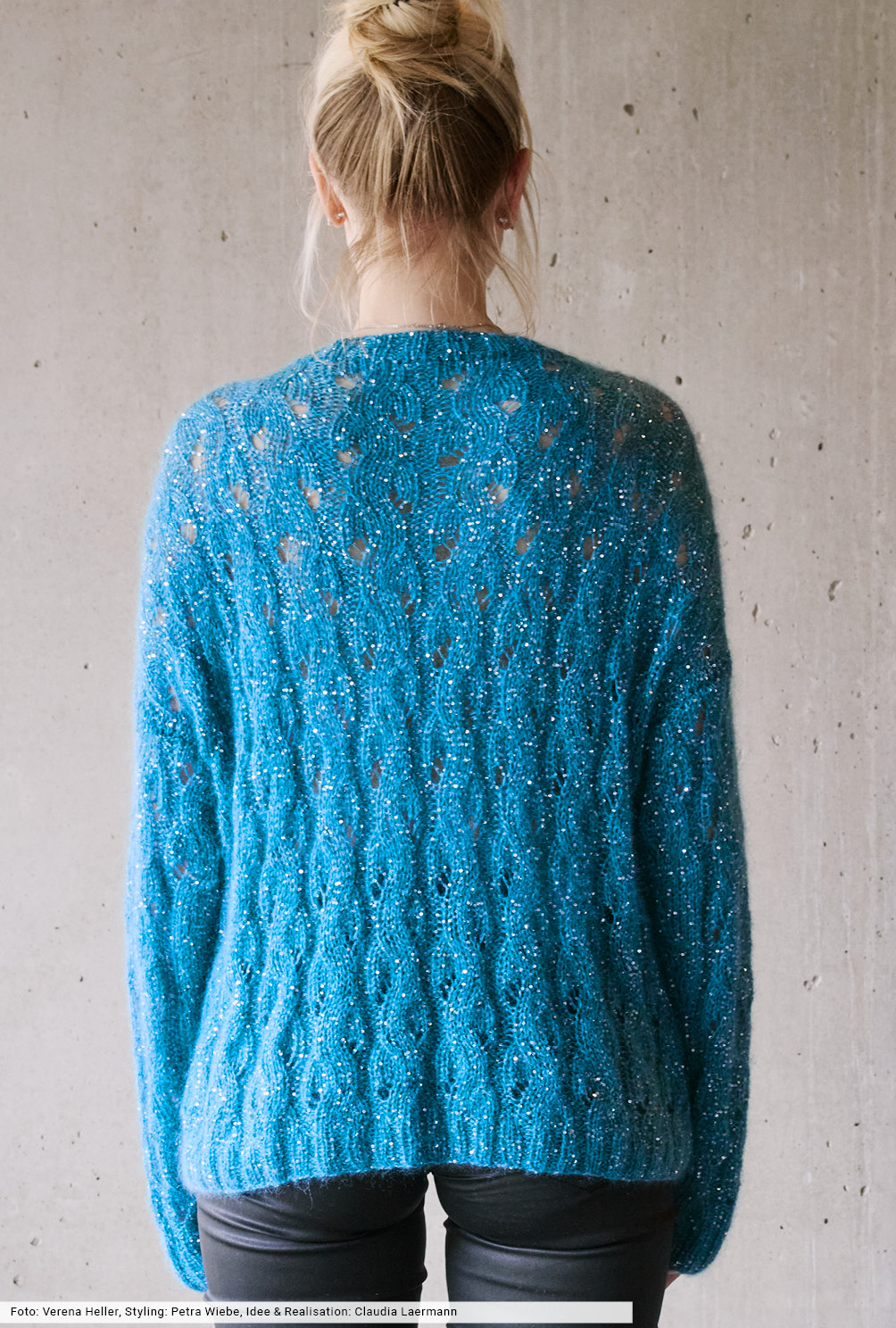 Modellansicht Bild 5: Pulli mit Ajourmuster-Streifen und Pailetten