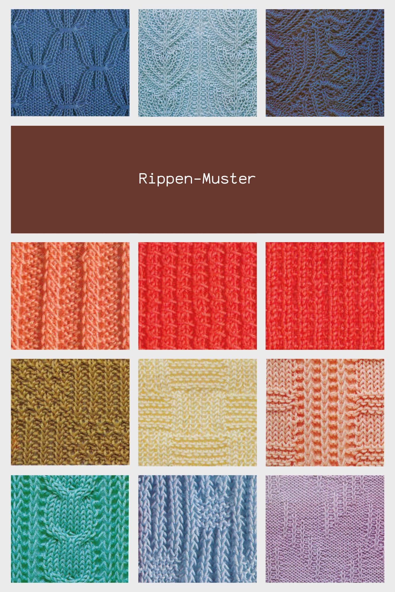 Bunte Muster: Rippen, Zopfmuster, Streifen in Blau, Rot, Grün. Handgemacht, modisch, detailreich.