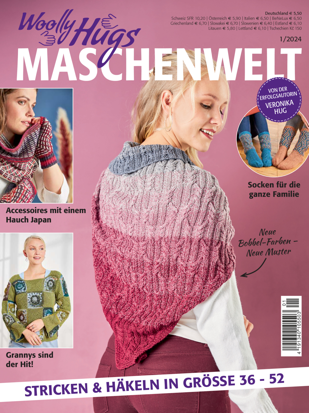 Magazin Produktbild: Woolly Hugs Maschenwelt Nr. 1/2024 - Stricken und Häkeln in Größe 36 bis 52