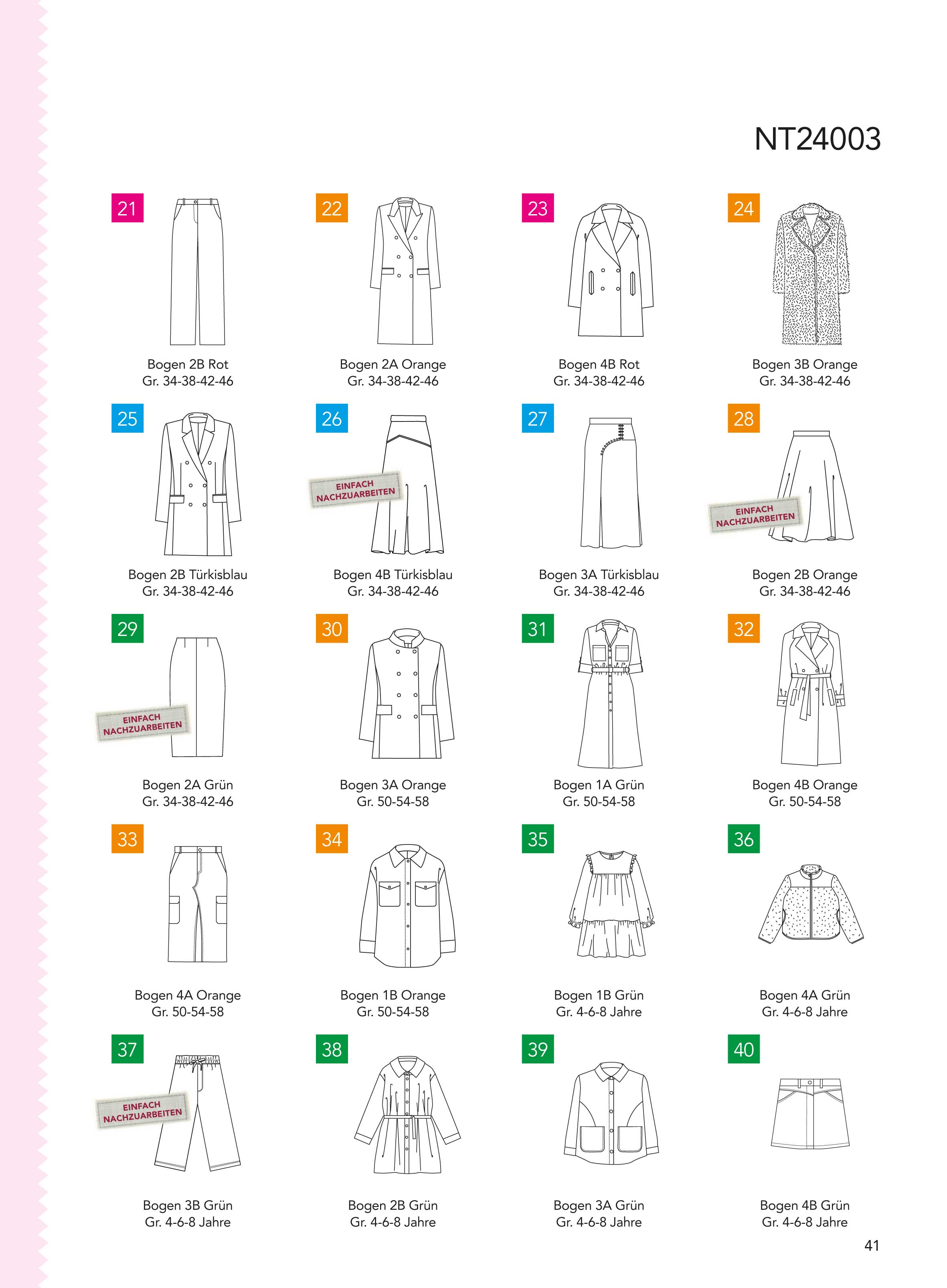 Modische, handgemachte Outfits: Blazer, Mäntel, Röcke. Schlichte Linien, trendige Farben, DIY-Potential.