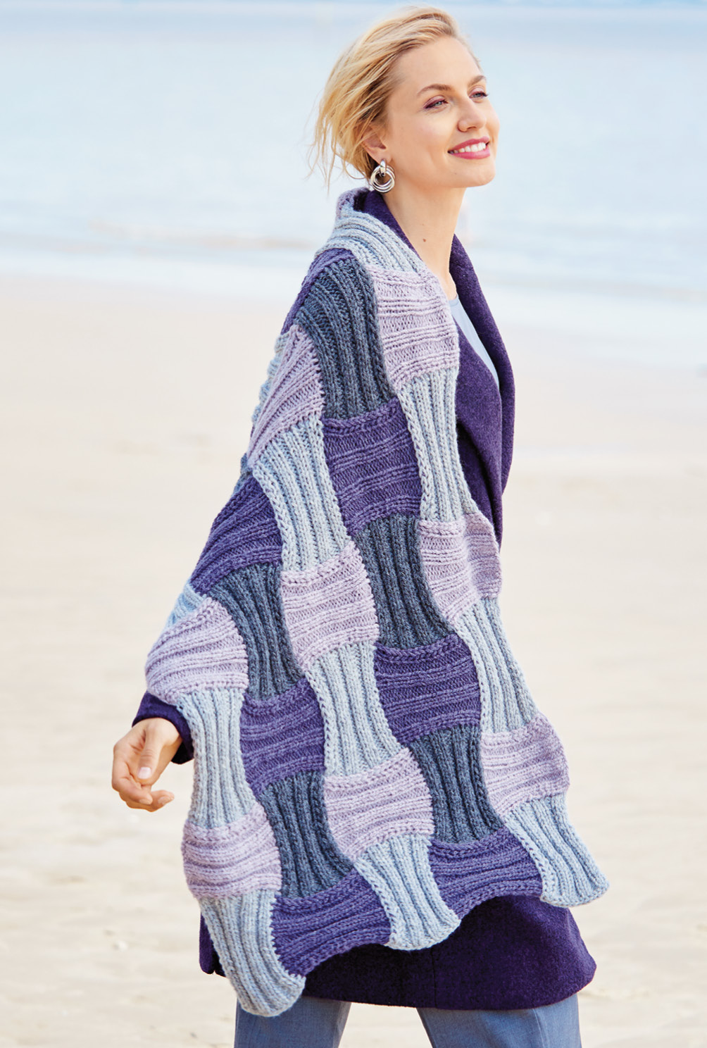 Stola im Patchwork-Stil in Grau, Flieder und Violett