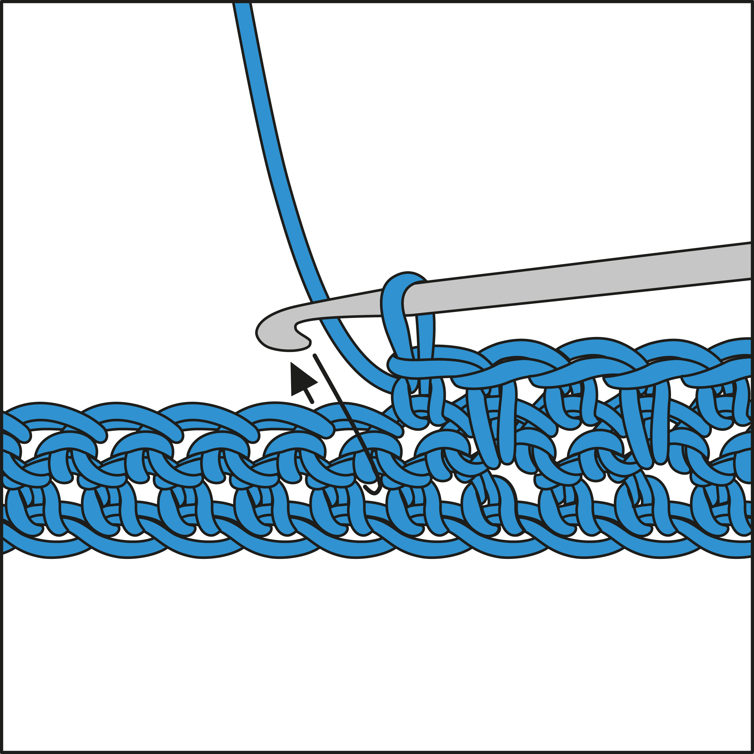 Blaues, gehäkeltes Muster, DIY-Stil, handgearbeitet, detailreich, kreative Handarbeit.