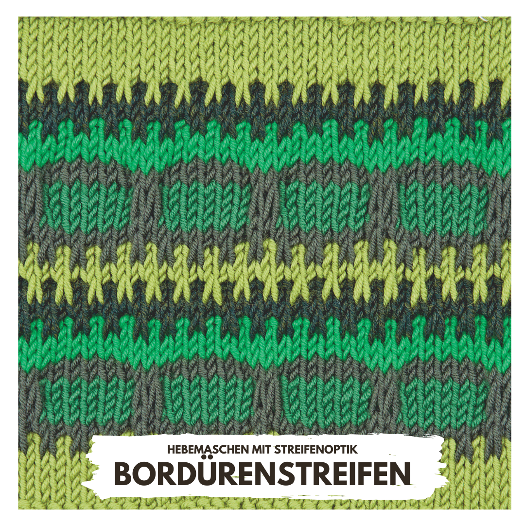 Bunte Strickmuster mit grünen, grauen und gelben Streifen. Handarbeit, modisch und lebendig.