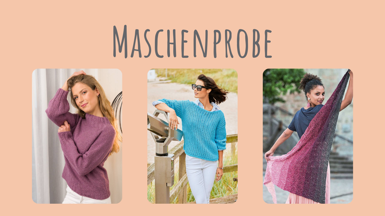 Modische Strickkleidung: Lila Pullover, blauer DIY-Pullover, handgemachter Ombre-Schal.