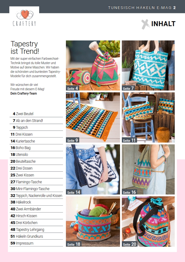 Bunte, modische Muster, geometrisch, selbstgemacht. Tapestry-Optik, vielfältige Farbmixe. Taschen und Heimdekoration.