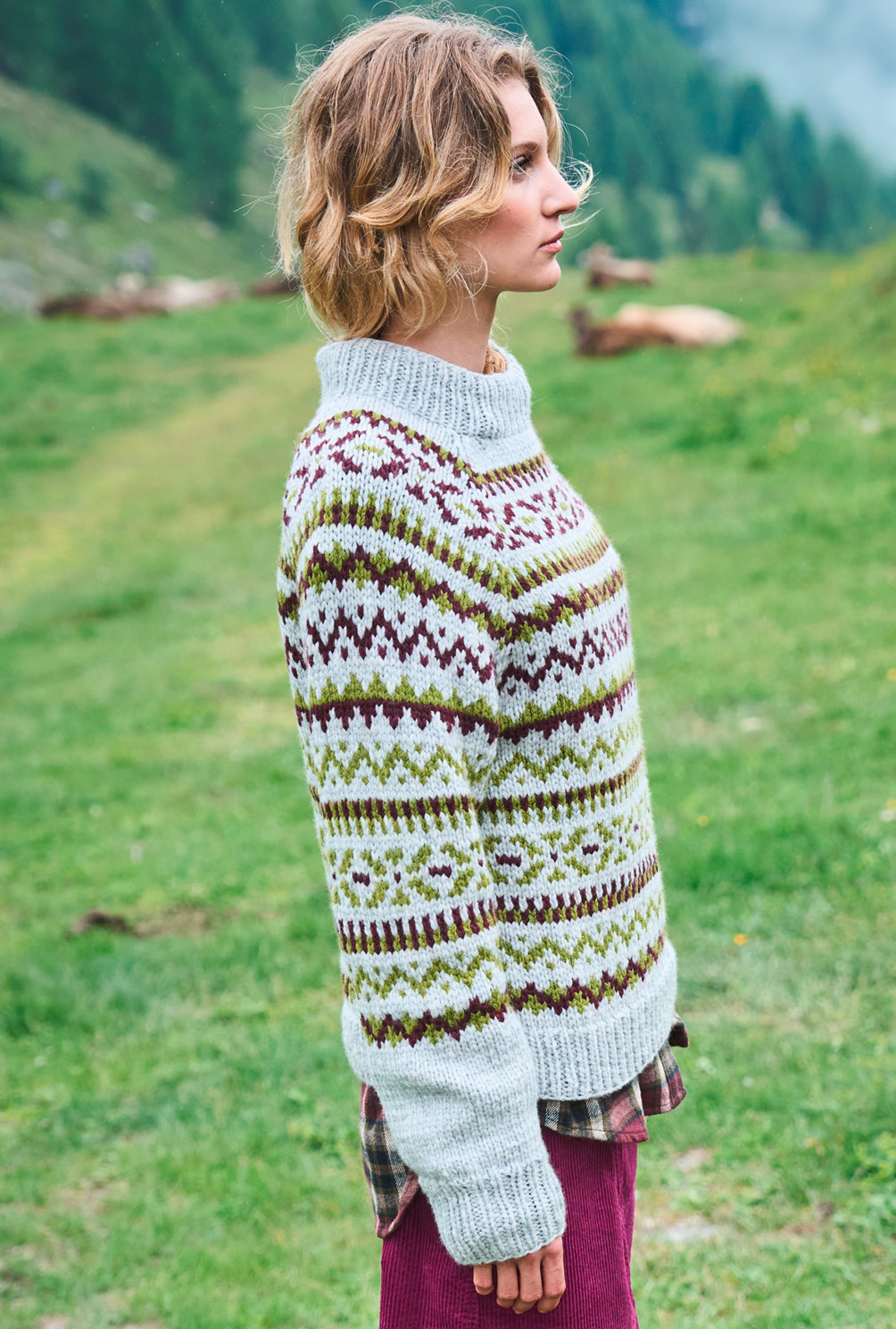 Modellansicht Bild 4: Raglanpulli im Jacquardmuster