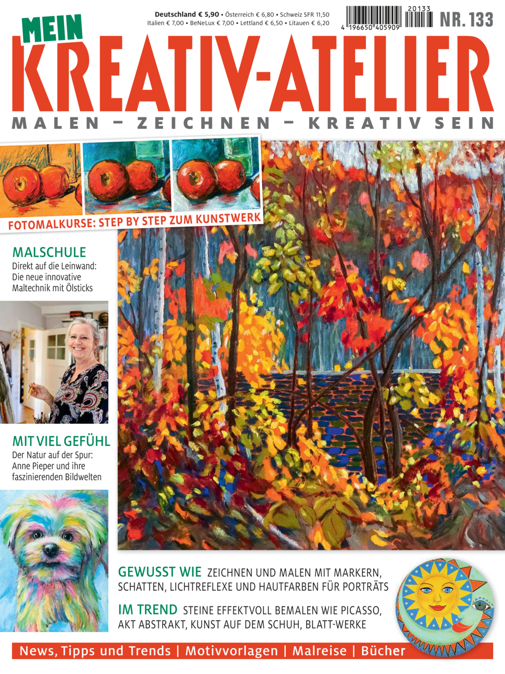 Bunte Herbstfarben in lebendiger Malerei, modisch handgemalt, voller dynamischer Pinselstriche und Texturen.