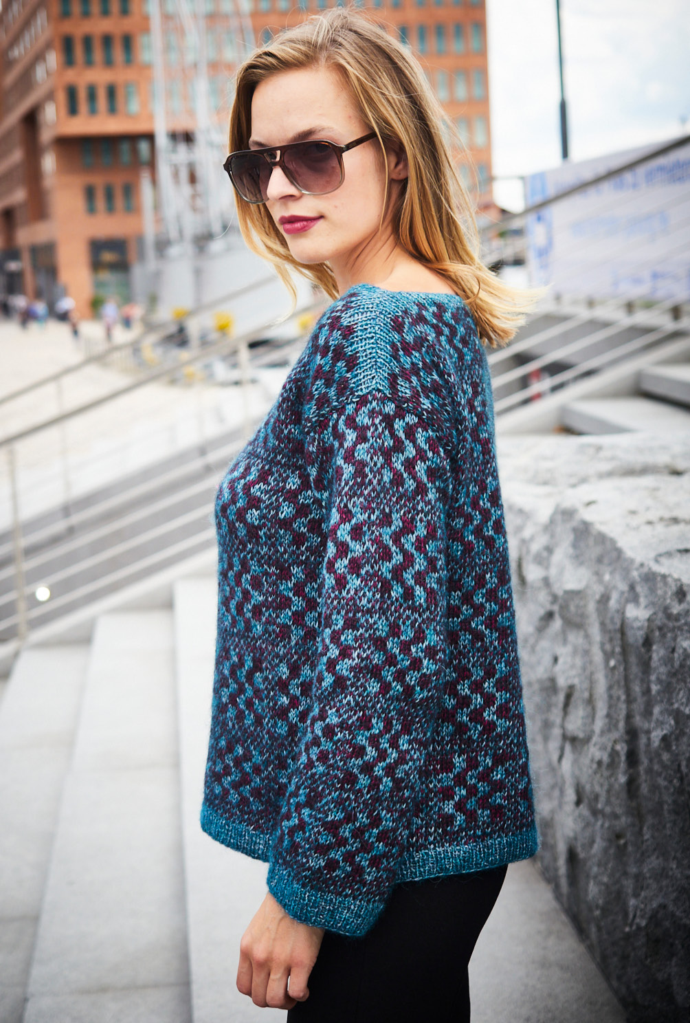 Jacquardpullover mit U-Boot-Ausschnitt 