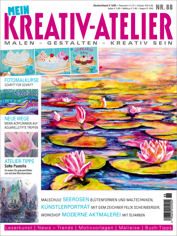 Lebendige Seerosen in Aquarell. Farbenfroh, impressionistisch, kunstvoll, ideal für DIY-Projekte.