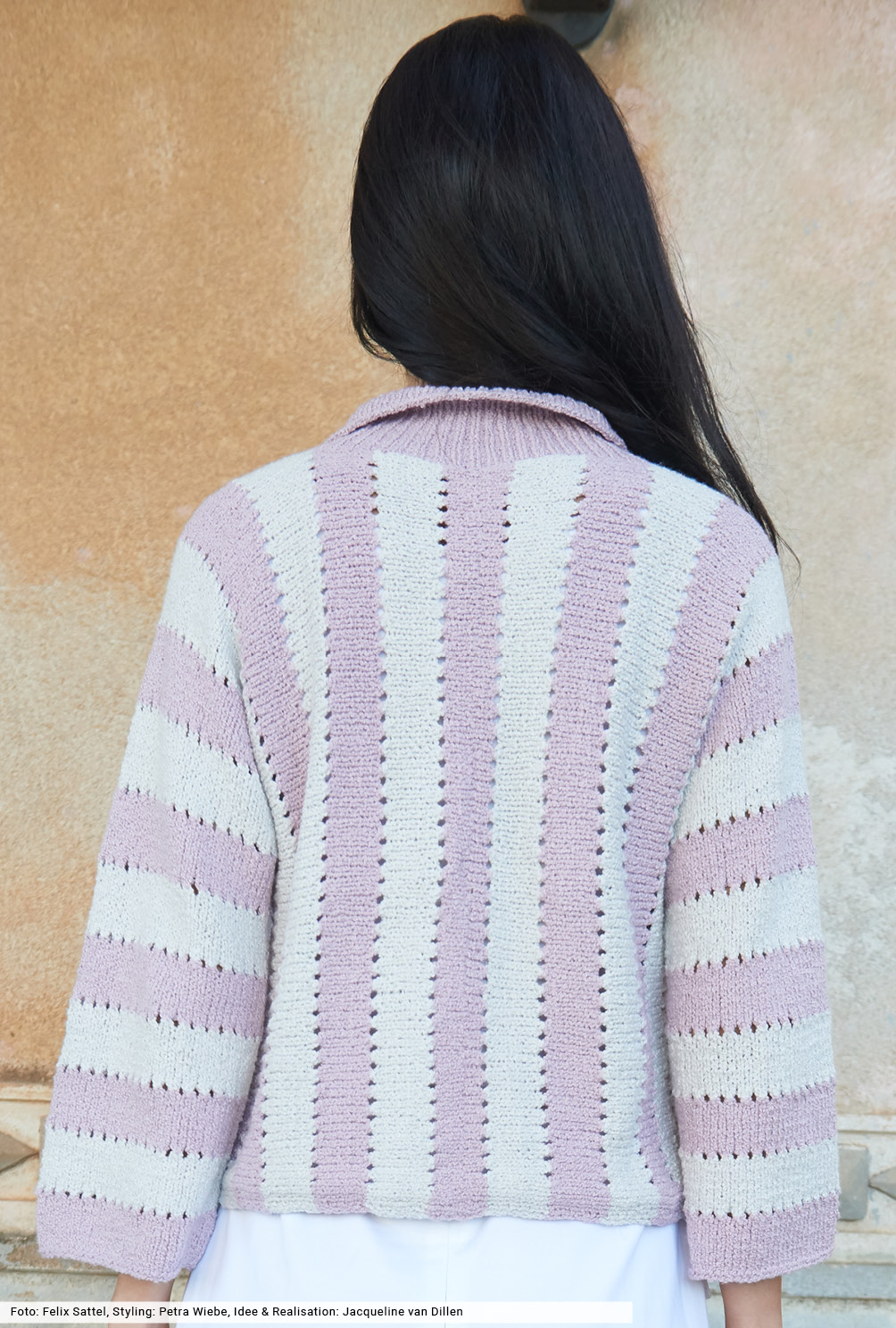 Modellansicht Bild 5: Quergestrickte Streifenjacke