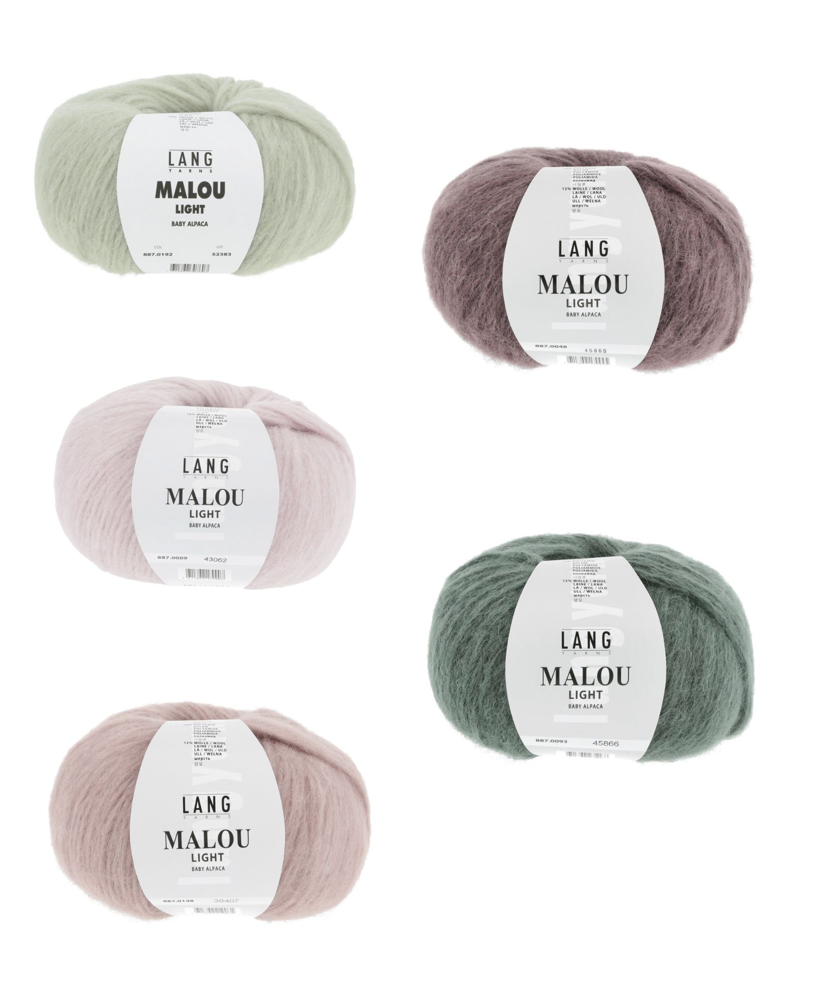 Weiche Baby-Alpaka-Wolle in sanften Pastelltönen: Minze, Mauve, Blush. Perfekt für modische DIY-Projekte.