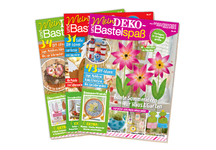 Bunte DIY-Magazine mit kreativen Ideen; vibrant, handgemacht, modisch für Heim und Garten.